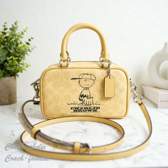 NWT Coach X Peanuts CBJ63 Satchel Crossbody Bag In Signature Canvas Charlie Brow - Picture 2 of 12